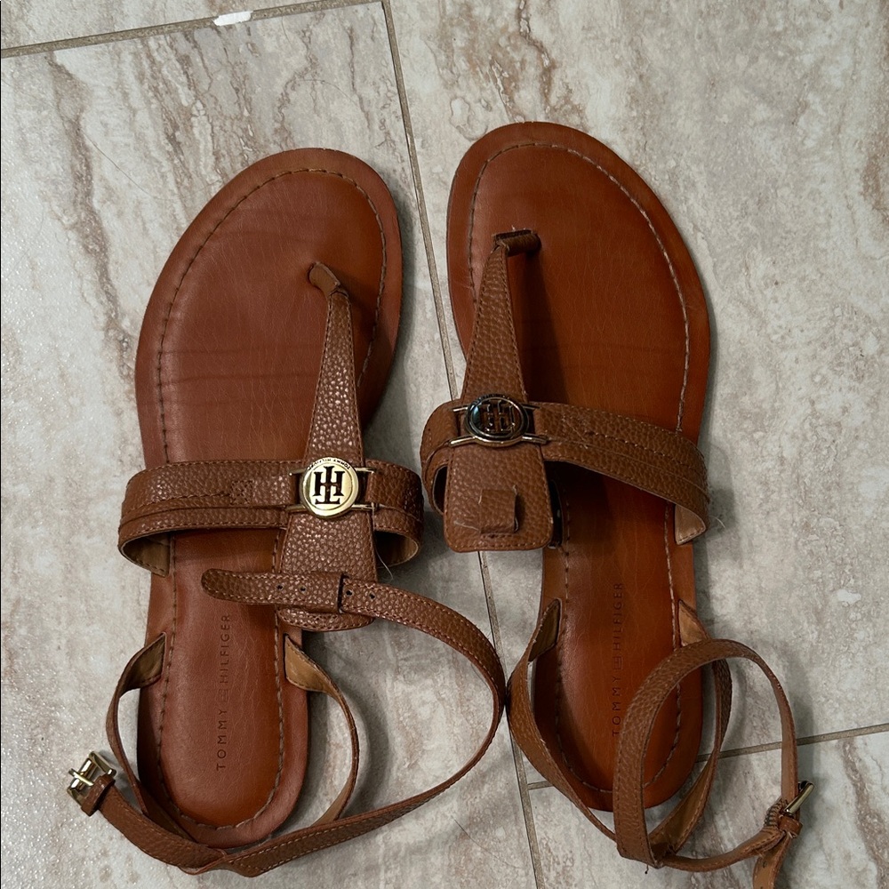 Tommy Hilfiger Tan Leather Sandals